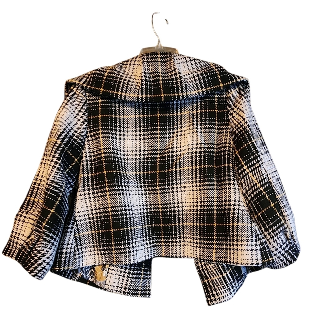 Mossimo Womens Cropped Coat Wool Blend Black White Mustard Plaid Size M - Picture 3 of 5